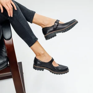 Black Leather Classic Chunky Mary Jane Flats