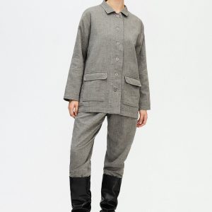 Grey Oversize Jacket Cotton Shirts Women's Jackets