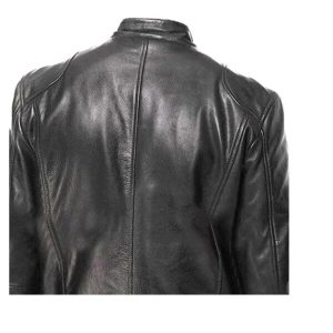 Cafe Racer Leather Jacket: Genuine Sheepskin Black Metal