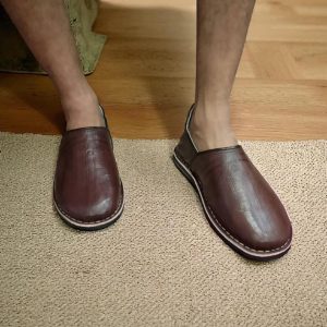 Rich Dark Brown Moroccan Leather Babouche Handmade Traditional