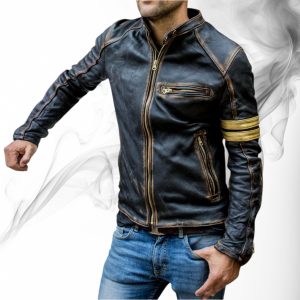 Distressed Sheepskin Leather Cafe Racer Jacket Vintage Style