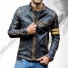 Distressed Sheepskin Leather Cafe Racer Jacket Vintage Style
